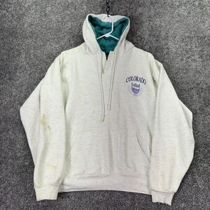 Vtg Colorado Hoodie Mens Large White Mendez Sportswear Fleece Henley USA